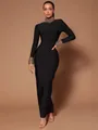 Elegant black bandage maxi dress with gold beaded neck and cuffs for formal evening events - S / Top And Bottom / Black