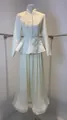 Elegant vintage white blazer with floral embroidery and matching pleated skirt set - Apricot