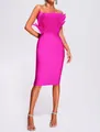 Close-up of hot pink strapless bandage dress with elegant ostrich feather bodice detail - XS / Tops / Fuchsia