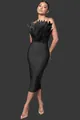 Detailed view of black strapless bandage dress with luxury ostrich feather bodice - S / Dresses / Black