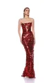 Elegantes rotes trägerloses Abendkleid mit schimmernden Pailletten in Fischschuppen-Optik. - L / Oberteil Und Unterteil / Rot