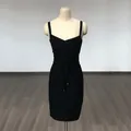 Elegant black bodycon bandage dress featuring a V-neck and waist tie detail for women - S / Black Bodycon Style