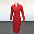 Elegant red long-sleeved V-neck bandage dress for formal evening parties and events - L / Dresses / Red
