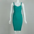 Robe bandage turquoise élégante avec col en V, fines bretelles et ceinture assortie - Style Moulant Vert