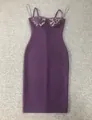 Elegant purple bandage bodycon dress featuring lace bust and thin spaghetti straps - XS / Top And Bottom / Skirt Length 96cm / Purple
