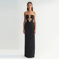 Elegant black strapless maxi dress with sunburst metal accents and rhinestone detail - L / Top And Bottom / Black
