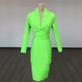Neon green long sleeve bandage dress with sexy deep V-neck for elegant party events - XS / Dresses / Fluorescent Green