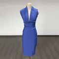 Elegant royal blue sleeveless bandage evening dress featuring a deep V-neck and bodycon fit - Royal Blue