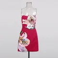 Close-up of elegant magenta dress showing intricate large floral embroidery details. - S / Top And Bottom / Rose Red