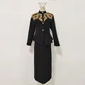 Élégant ensemble deux pièces de style chinois noir avec broderies dorées sur les épaules - S / Haut Et Bas / Noir