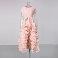 Elegante roze maxi-jurk met ruches, korte mouwen en een getailleerde tailleband - S / Boven- En Onderstuk / Roze