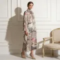 Vista laterale di un abito vintage con stampa palazzo, collo con fiocco e maniche ampie - Taglia S / Top E Pantaloni / Stampa