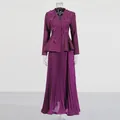 Ensemble deux pièces violet élégant avec veste papillon 3D et jupe plissée - S / Haut Et Bas / Violet