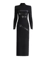 Elegant black mock neck long sleeve maxi dress with buckle belt details - S / Dresses / Black