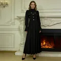 Robe longue noire élégante de style cour française avec col montant et détails de fleurs - S / Haut Et Bas / Noir