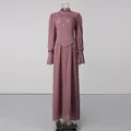 Robe longue élégante de style français avec col montant à volants et manches bouffantes - S / Haut Et Bas / Rose Pourpre
