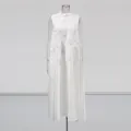 Elegant white sleeveless A-line maxi dress with 3D floral appliqués for socialite style - S / Bottoms / White