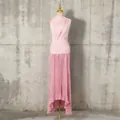 Elegant pink sleeveless pleated long dress displayed on a mannequin for high-end fashion stores. - S / Tops / Pink