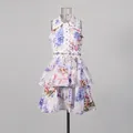 Sweet floral sleeveless mini dress featuring a baby collar and wavy waist seal design - S / Top And Bottom / Blue