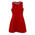 Elegant red sleeveless mini dress featuring a sparkling rhinestone embellished round collar - S / Tops / Red