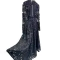 Elegant black lace maxi dress with intricate water-soluble embroidery for gala events. - S / Top And Bottom / Black