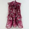Vestido de malla rojo vino con estampado floral de estilo francés, ruffles y volantes - S / Top Y Pantalón / Púrpura