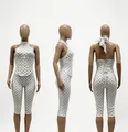 Women's white polka dot halter neck jumpsuit with boned bodice and cropped leggings - S / Top And Bottom / White