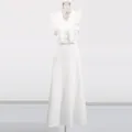 Elegant white French vintage lace embroidery two-piece set with long high waist skirt. - S / Top And Bottom / White