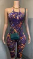 Detail of purple marble print halter neck backless slim fit jumpsuit on a mannequin - Abstract Marble Print