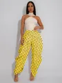 Trendy yellow and black polka dot high-waisted wide-leg harem pants for chic women - S / Bottoms / Yellow