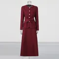 Elegant burgundy two-piece set featuring a bow-tie jacket and a high-waist maxi skirt - S / Top And Bottom / Angola Red