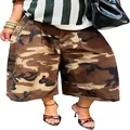 Stylish women's casual camouflage wide-leg culottes paired with trendy high-heel sandals - S / Bottom (Camouflage) / Desert Yellow
