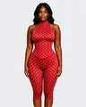 Red polka dot halter neck jumpsuit with a flattering corset waist and cropped legs. - S / Top And Bottom / Red