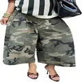 Vista detallada de pantalones de camuflaje de pierna ancha para mujer con tacones - S / Parte Inferior (Camuflaje) / Verde Hierba