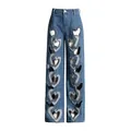 Primer plano de los recortes en forma de corazón en vaqueros azules de moda - S / Bottoms / Azul
