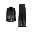 French style women's black two-piece suit with silver sequin blazer and trousers - M / Top And Bottom / Black