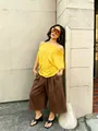 Women's stylish brown wide-leg denim culottes for a trendy street fashion look - S / Bottoms / Khaki