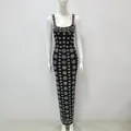 Elegant black backless sleeveless bandage maxi dress with rhinestone floral patterns. - S / Dresses / Black