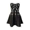 Prachtige strapless zwarte cocktailjurk met strass-steentjes en een wijde A-lijn rok - S / Zwart