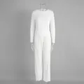 Vue détaillée d'un ensemble de pyjama deux pièces en tricot jacquard à motif cœur blanc - S / Haut Et Bas / Blanc