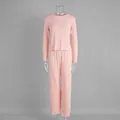 Ensemble de pyjama rose à manches longues en deux pièces avec texture jacquard cœur - M / Haut Et Bas / Rose