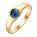 Nahaufnahme eines minimalistischen vergoldeten Kupferrings mit einem blauen Zirkon - Runder Stein Stil (CR023B)