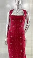 Elegant burgundy halter neck bandage dress featuring detailed pearl and diamond beading - S / Top And Bottom / Burgundy