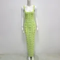 Lime green sleeveless two-piece set with rhinestone patterns on long bodycon skirt - XL / Dresses / Yellow-Green