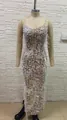 Elegant white sequin pearl embroidery long evening gown featuring feather trim details - S / Dresses / White