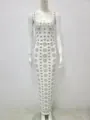 Elegant white sleeveless bandage maxi dress with sparkling floral rhinestone patterns. - S / Dresses / White