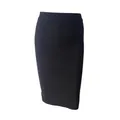 Detail view of a minimalist black knee-length bandage pencil skirt for office and partywear - XS / Bottoms / Black