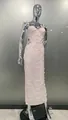 Abito da sera color champagne con motivo a conchiglia di perle e tagli laterali - XS / Top / Colore dell'immagine