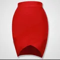 Sexy vibrant red bodycon bandage mini skirt with fashionable crossover front hem design - Red