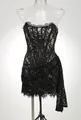 Miniabito a corsetto in pizzo nero con stecche a lisca di pesce e dettagli in pizzo. - XS / Top e Pantaloni / Nero